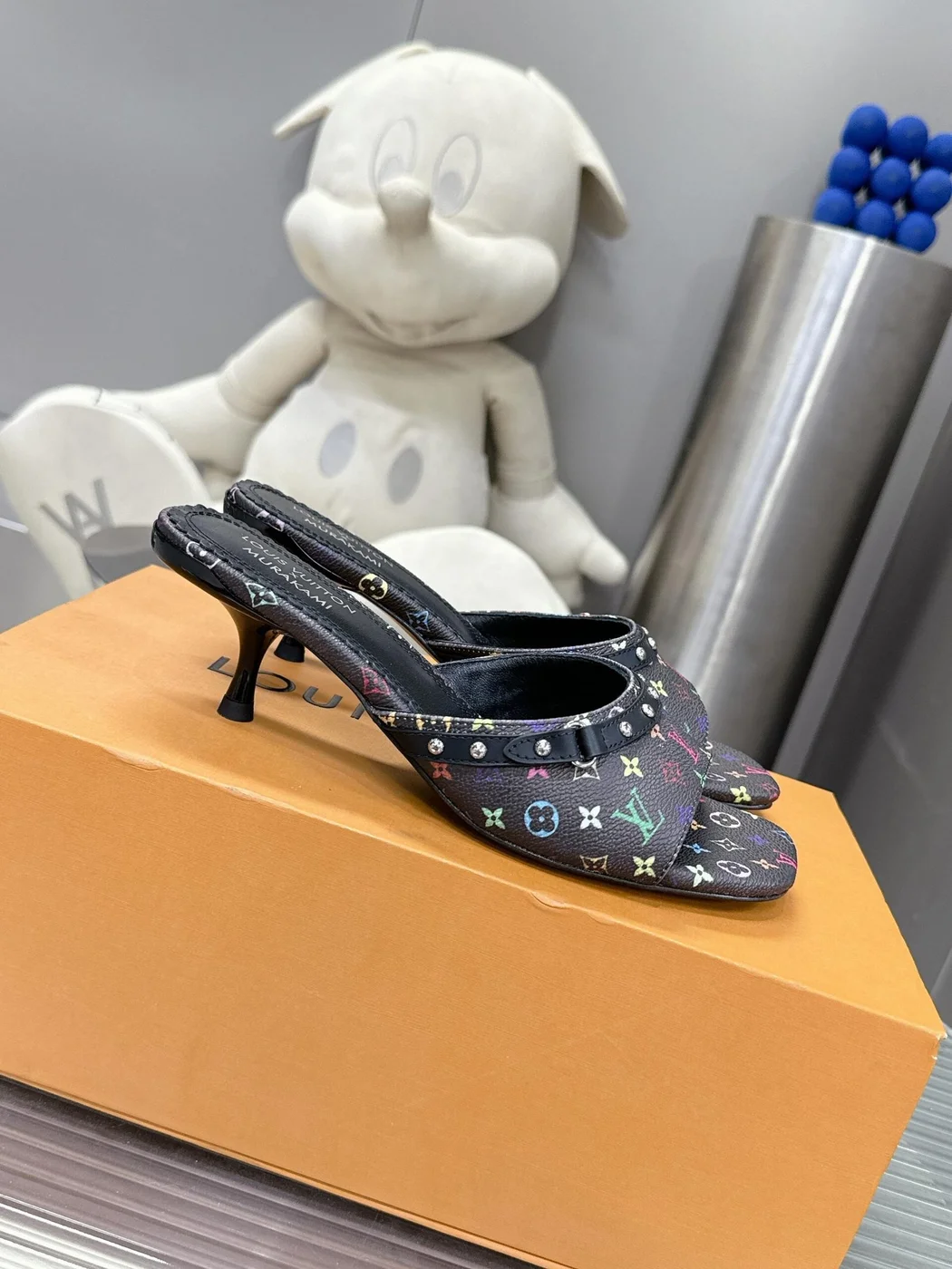 Louis Vuitton Women Black Patterned Leather Mules product view 3