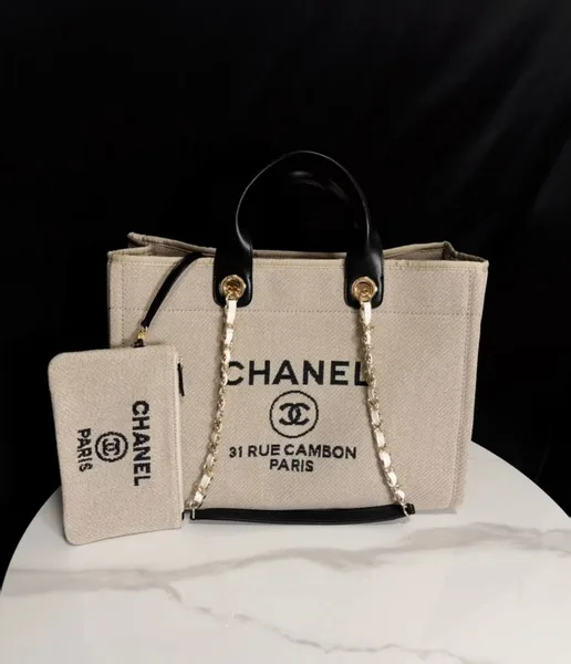Chanel Deauville Tote in beige and black product photo