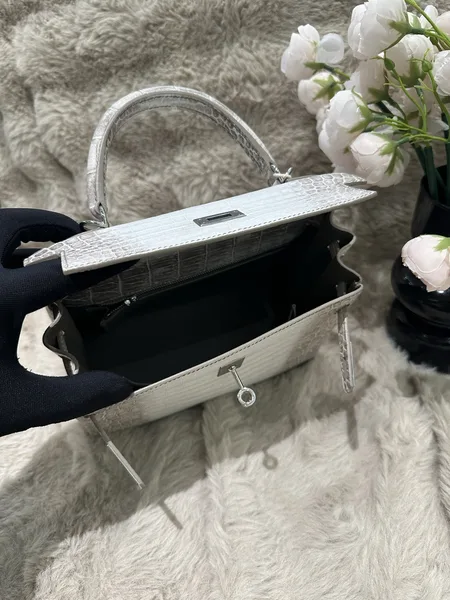 Hermès Kelly 25 cm Himalaya Crocodile Leather Silver Hardware Bag product view 7