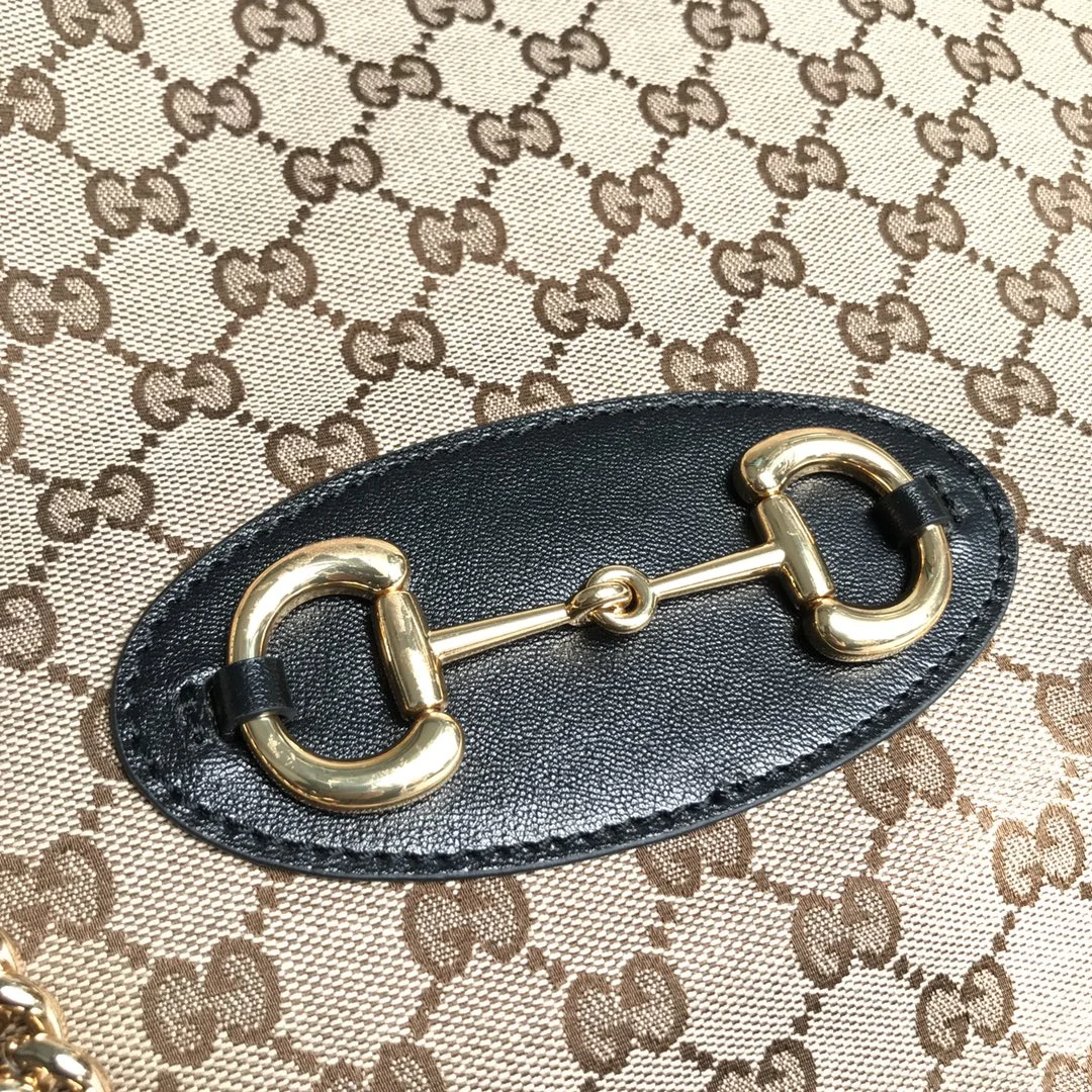 Gucci Brown Large GG Canvas 1955 Horsebit Chain Tote Beige product view 3
