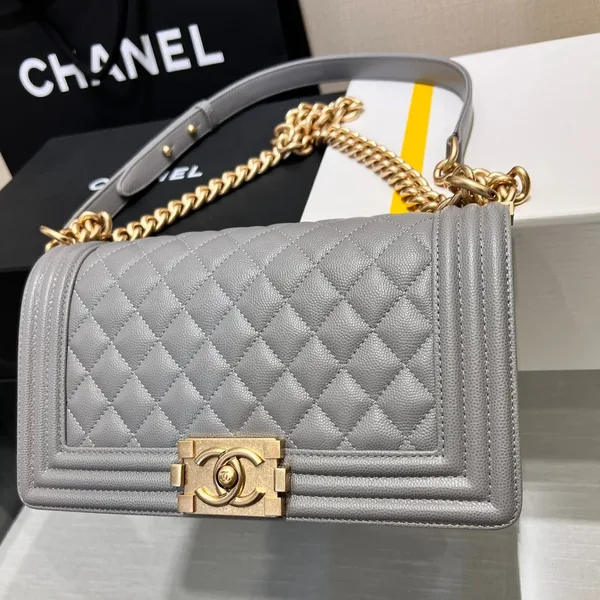 Chanel Boy Bag Medium 25 Grey Caviar Gold Hardware product view 1