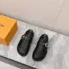 Louis Vuitton Women Black Leather Mules — Round Gold-Tone Buckle Detail product view 4