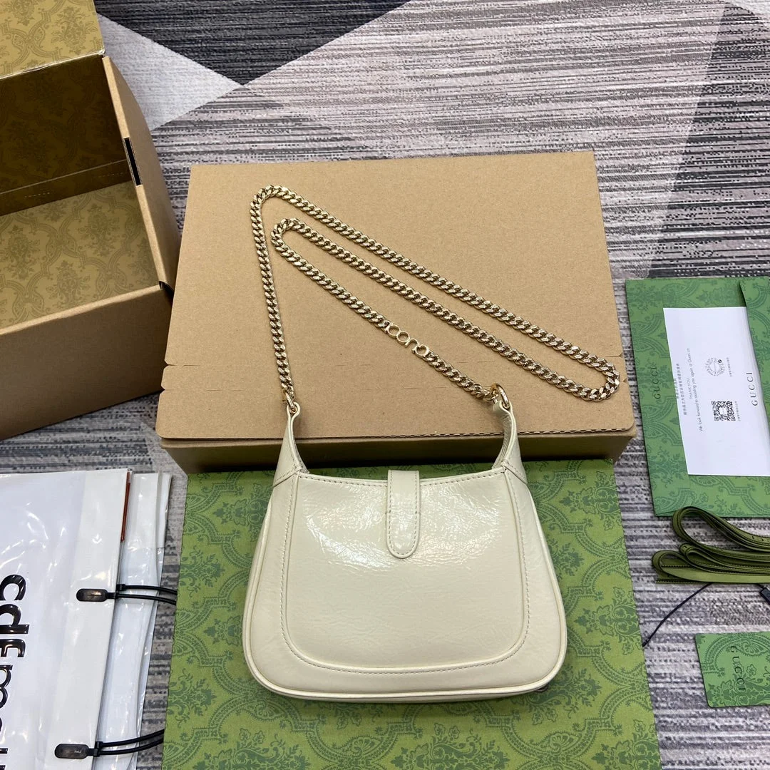 Gucci Jackie Notte Mini Bag 19 In White Cracked Lacquer Calfskin Gold Hardware product view 8