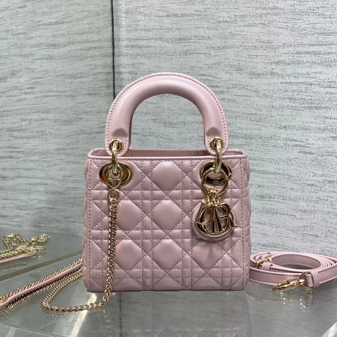 Dior Lady Dior Mini Pink Gold Hardware Bag