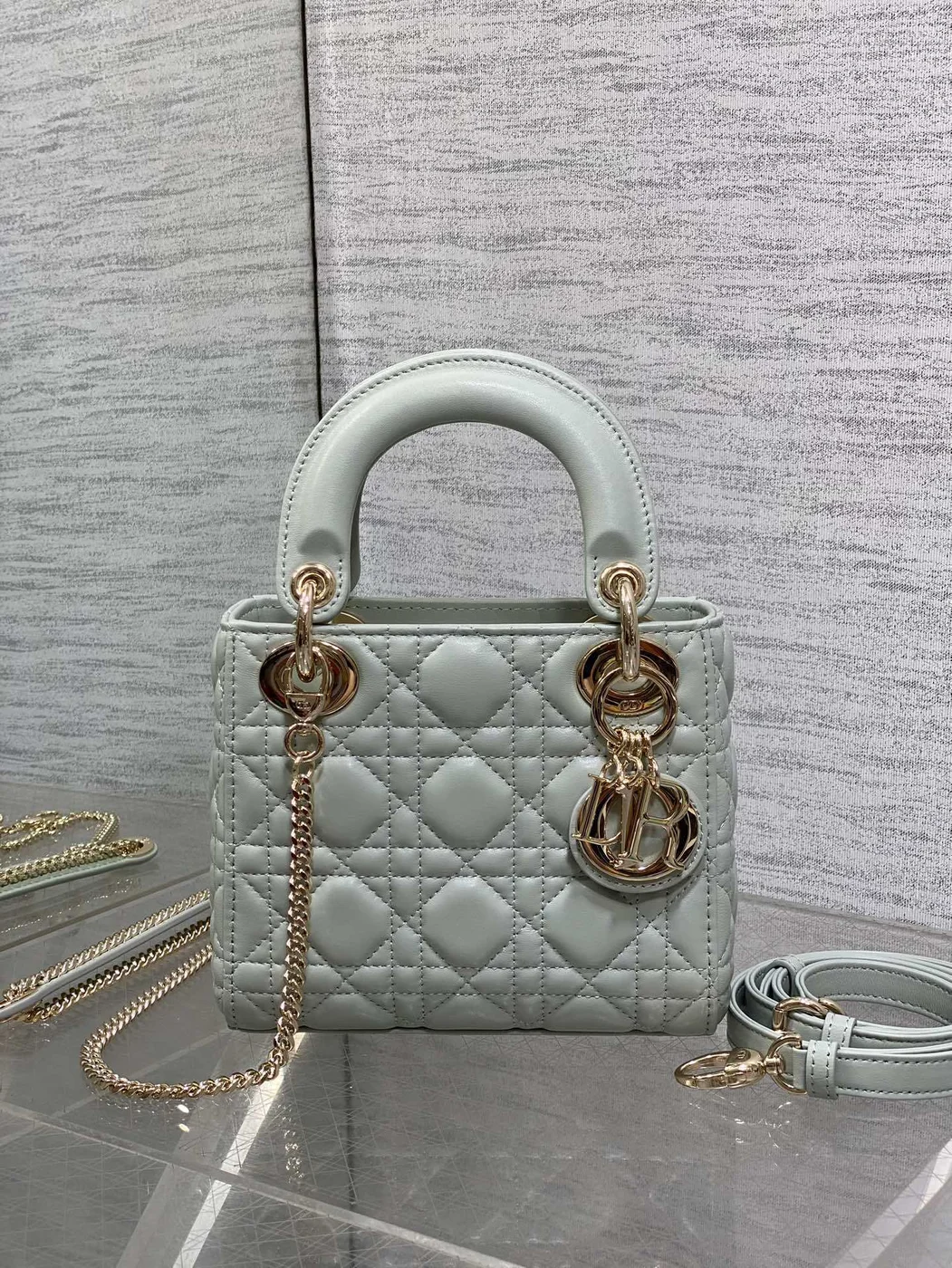 Dior Mini Lady Dior Bag in opaline gray product view 2