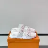 Louis Vuitton Men White Canvas Multicolor Logo Slides product view 1