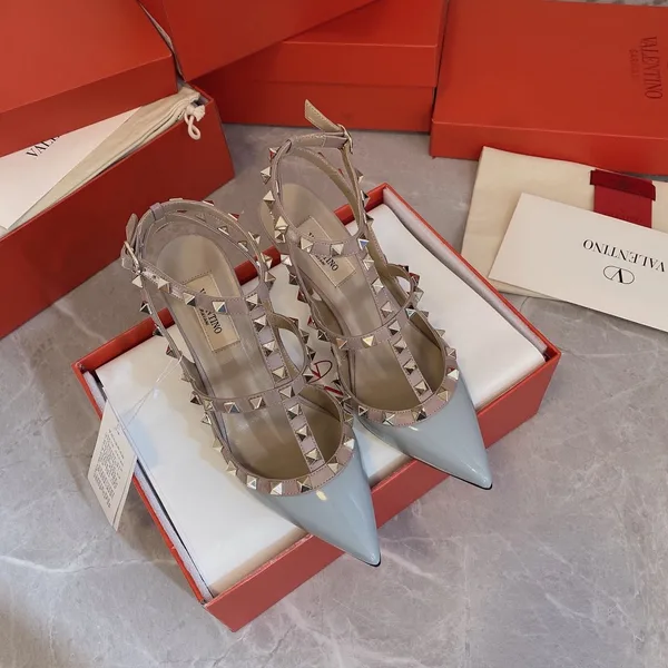 Valentino Women Light Blue Patent Leather Studded Heels product view 1