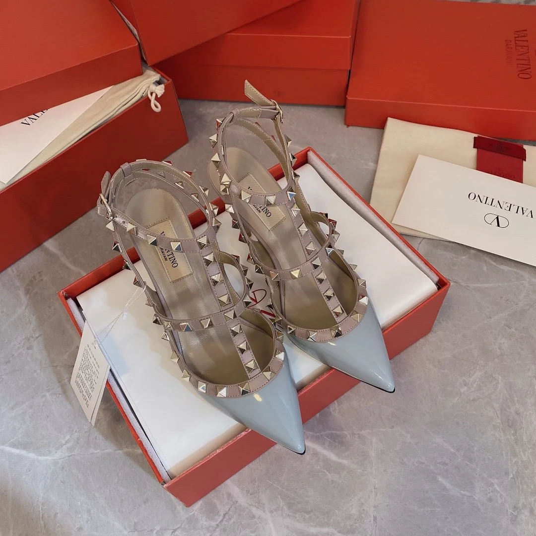 Valentino Women Light Blue Patent Leather Studded Heels product view 1