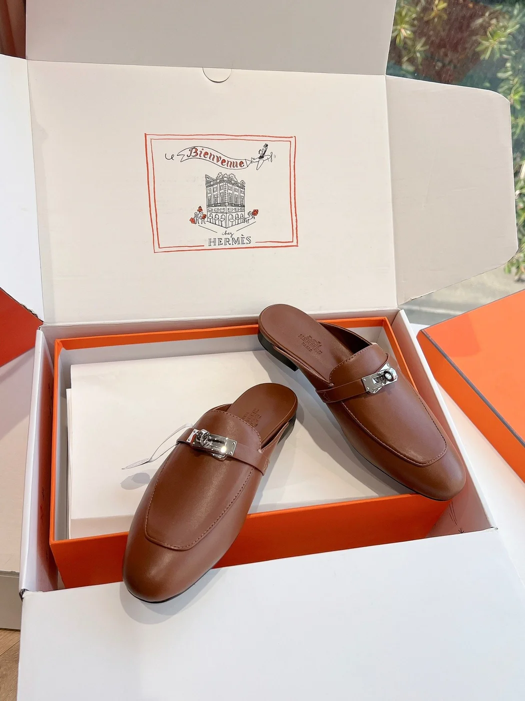 Hermès Women Brown Leather Slip On Mules product view 5