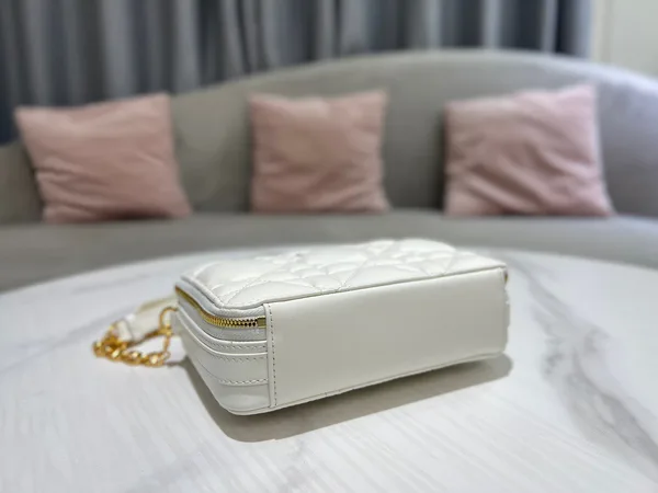 Dior Plaid Handbag Smooth White Leather 18 cm product view 5