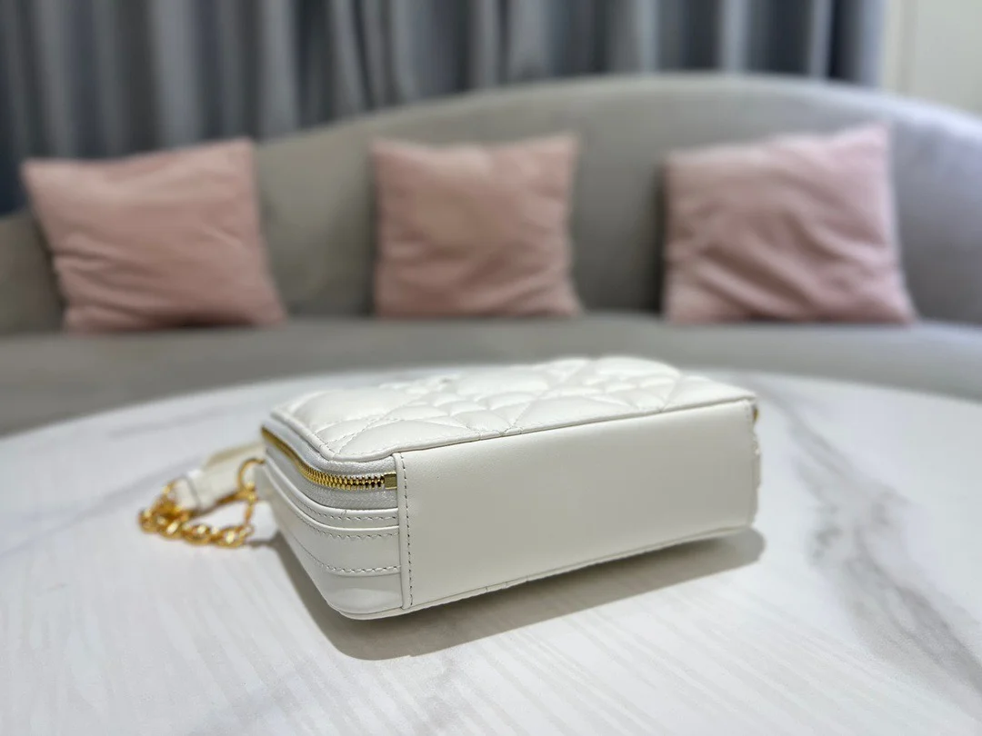 Dior Plaid Handbag Smooth White Leather 18 cm product view 5