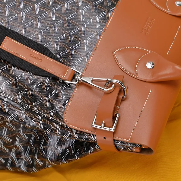 Goyard Black Goyardine  Brown Leather Steamer Bag product view 6