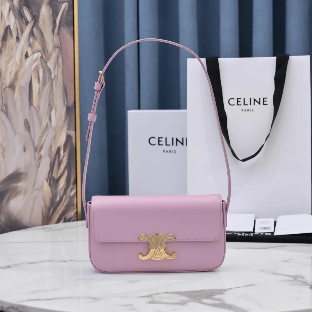 Celine Triomphe Handbag Pink Smooth Leather 20x12cm product view 1