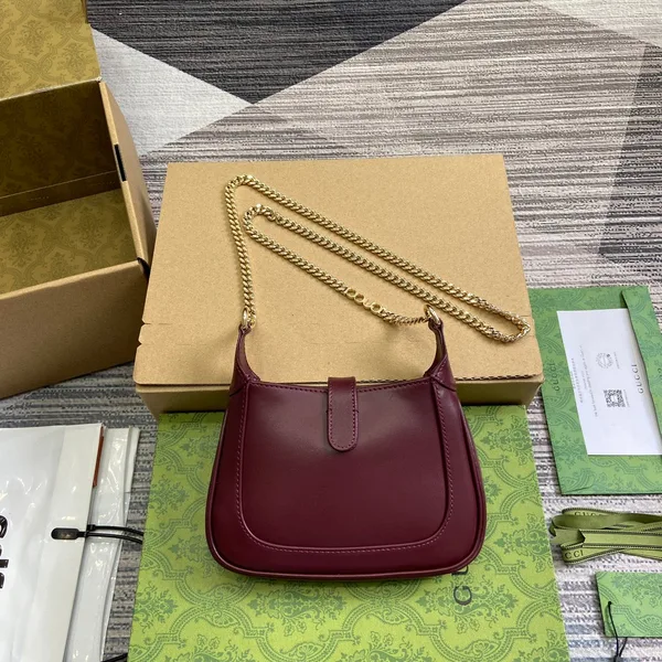Gucci Jackie Notte Mini Bag 19 In Burgundy Red Calfskin Gold Hardware product view 6
