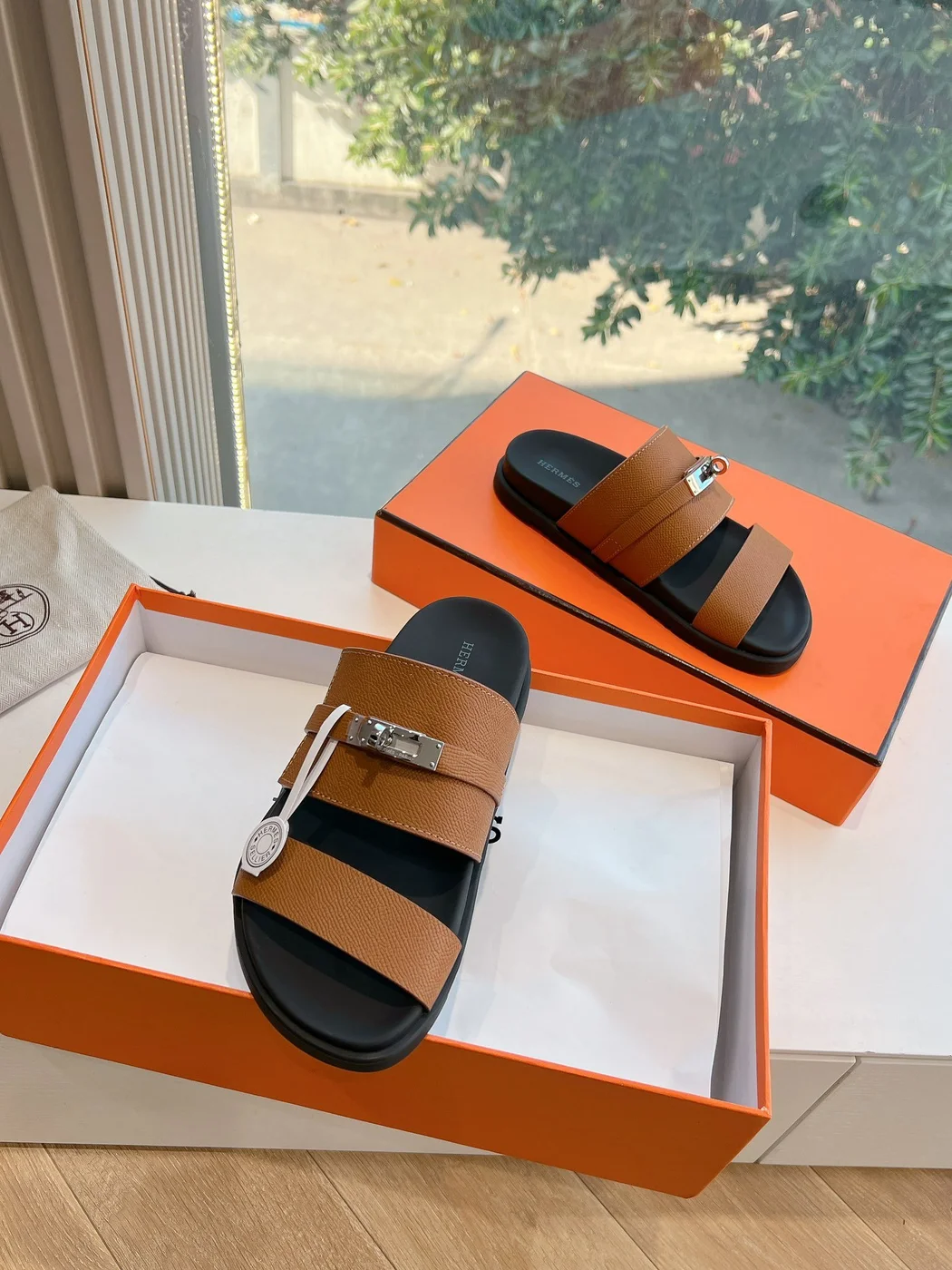 Hermès Women Brown Leather Straps Sandals product view 4