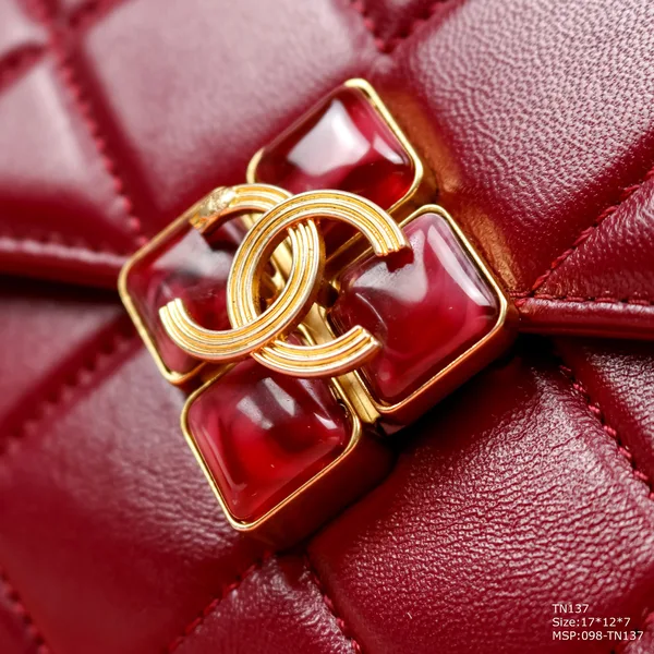 Chanel Woman’s Red High Best Handbag Lock With Stone 17x12x7cm product view 5