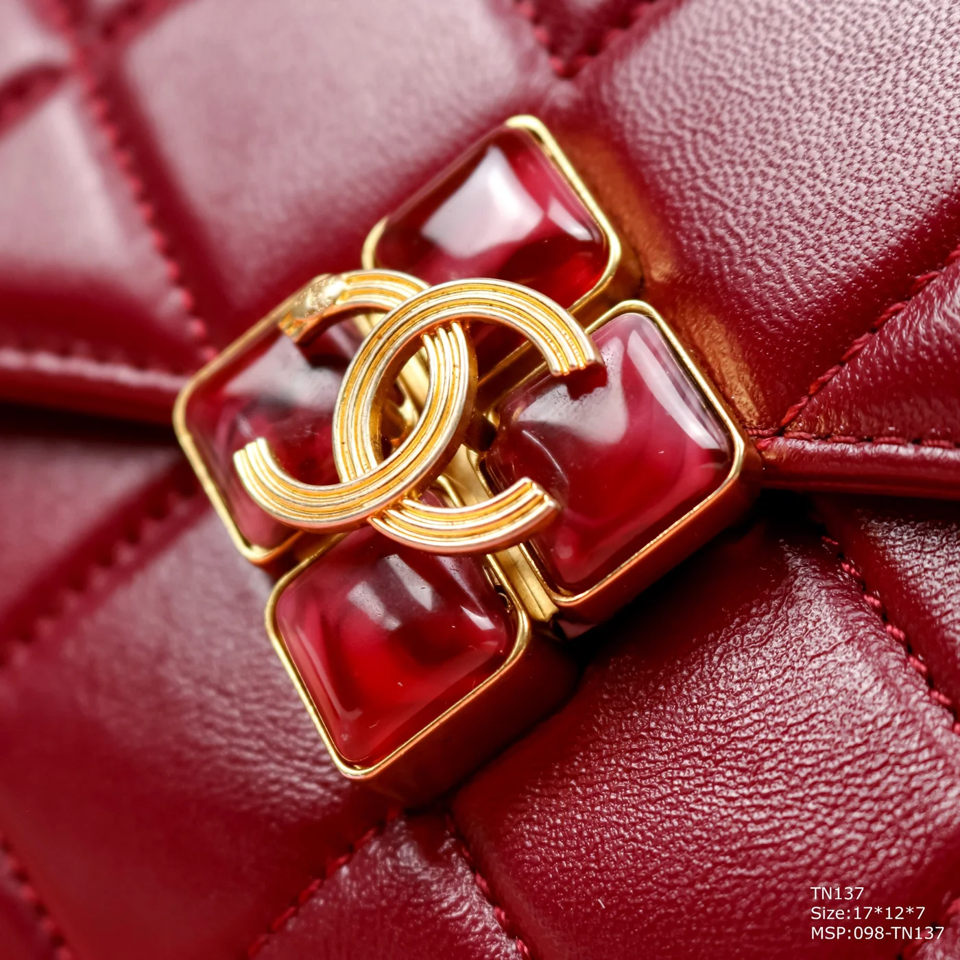 Chanel Woman’s Red High Best Handbag Lock With Stone 17x12x7cm product view 5