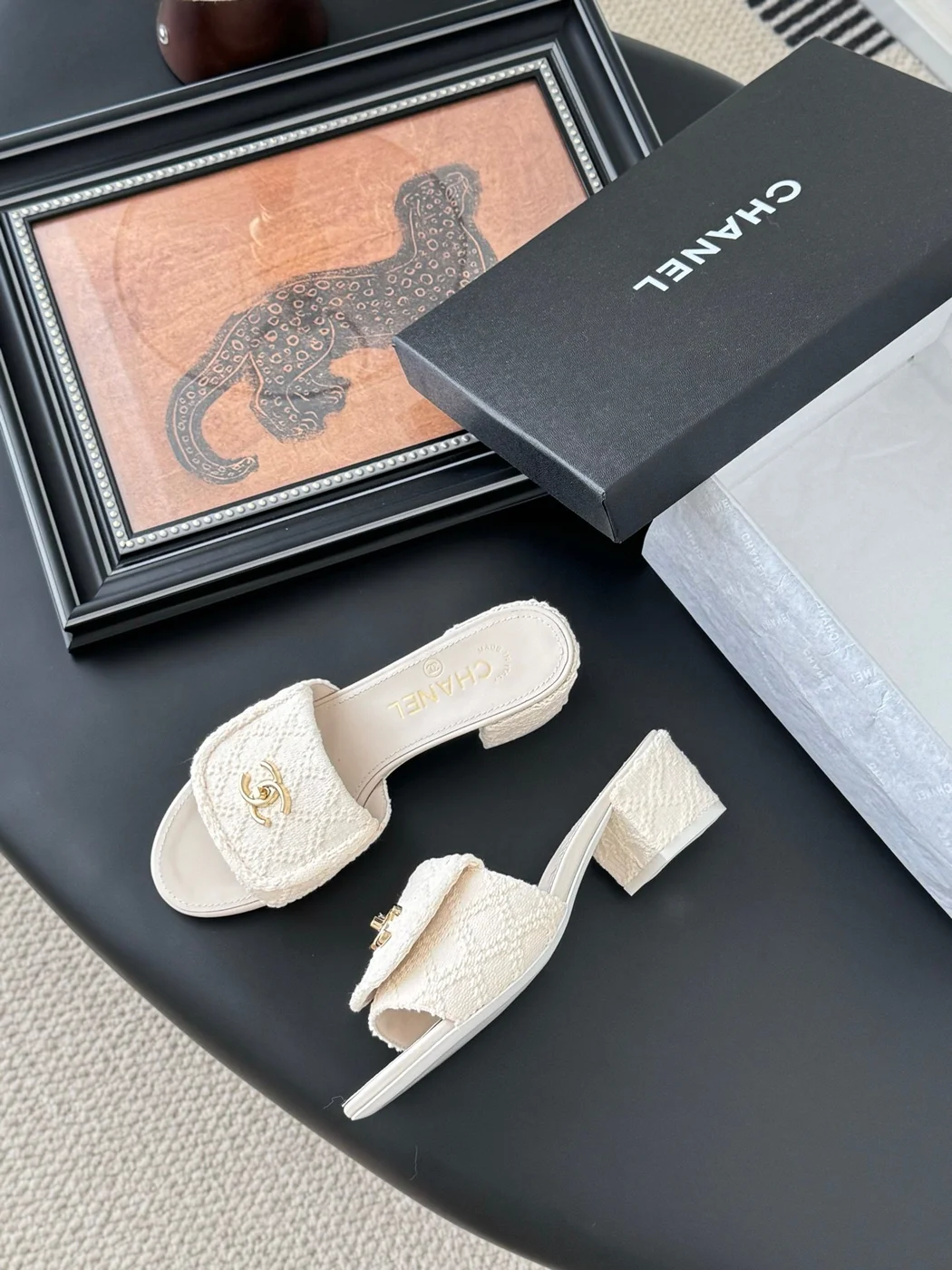 Chanel Women Cream Tweed Slides product view 4