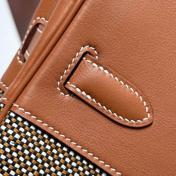 Hermès Birkin 30 cm In Gold Swift And Black/White/Brown Toile Canvas Bag product view 4