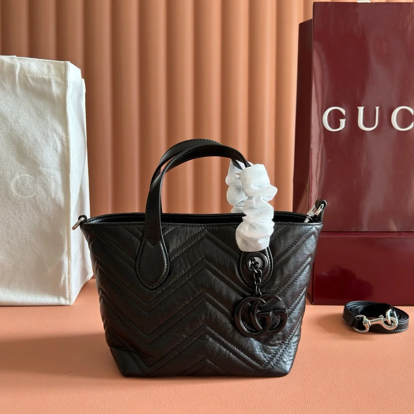 Gucci 26S GG Marmont Tote Bag 17 In Black Calfskin product view 1