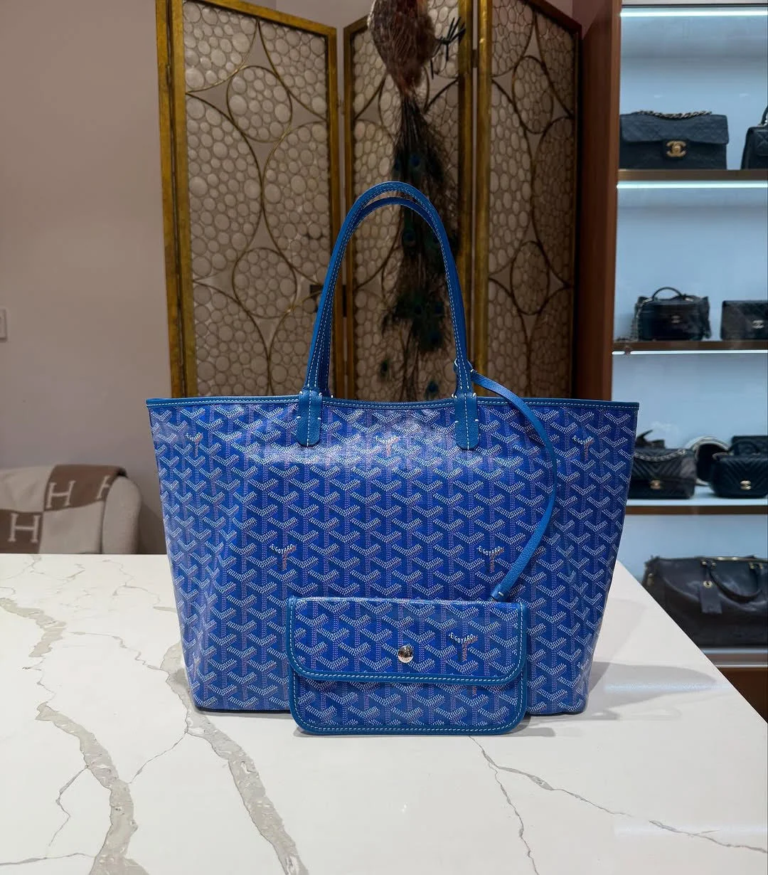 Goyard Anjou PM Reversible Tote Bag in Blue Goyardine product view 1