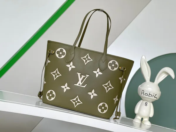 Louis Vuitton Neverfull MM Khaki Cream Monogram Empreinte Leather Bag product view 4