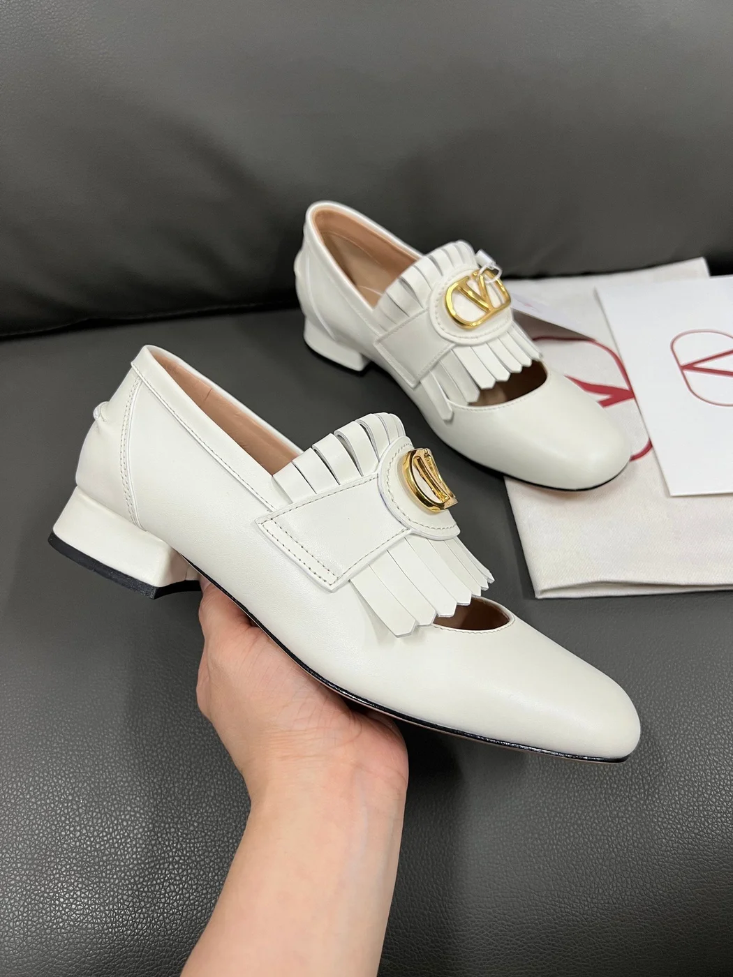 Valentino Women White Fringe Loafers with Block Heel product view 6
