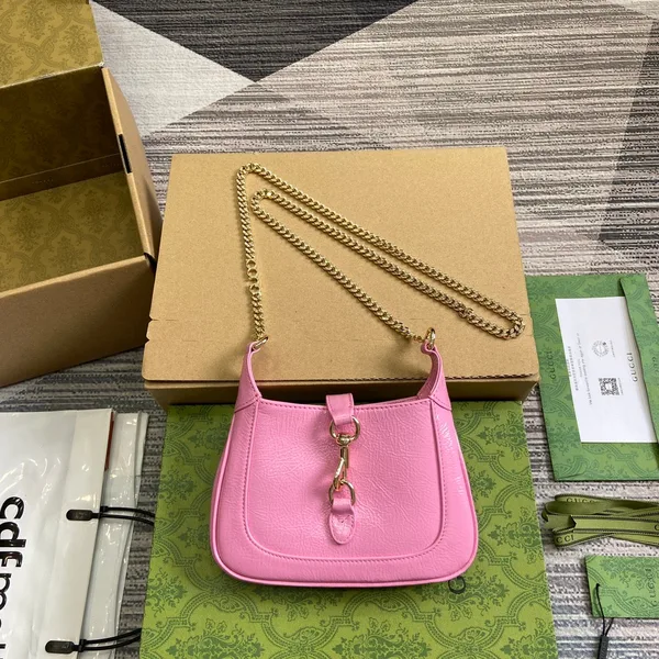 Gucci Jackie Notte Mini Bag 19 In Pink Cracked Lacquer Calfskin Gold Hardware product view 1