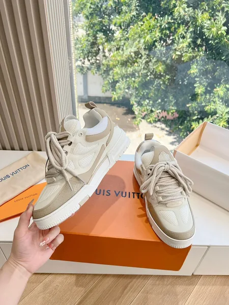 Louis Vuitton Women Beige Mesh Leather Sneakers product view 6