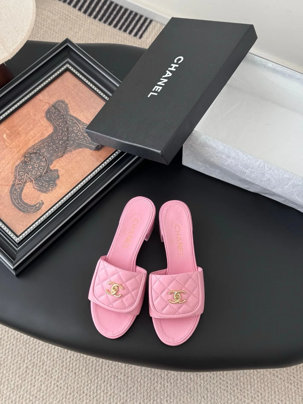 Chanel Women Pink Quilted Leather Mules product view 1