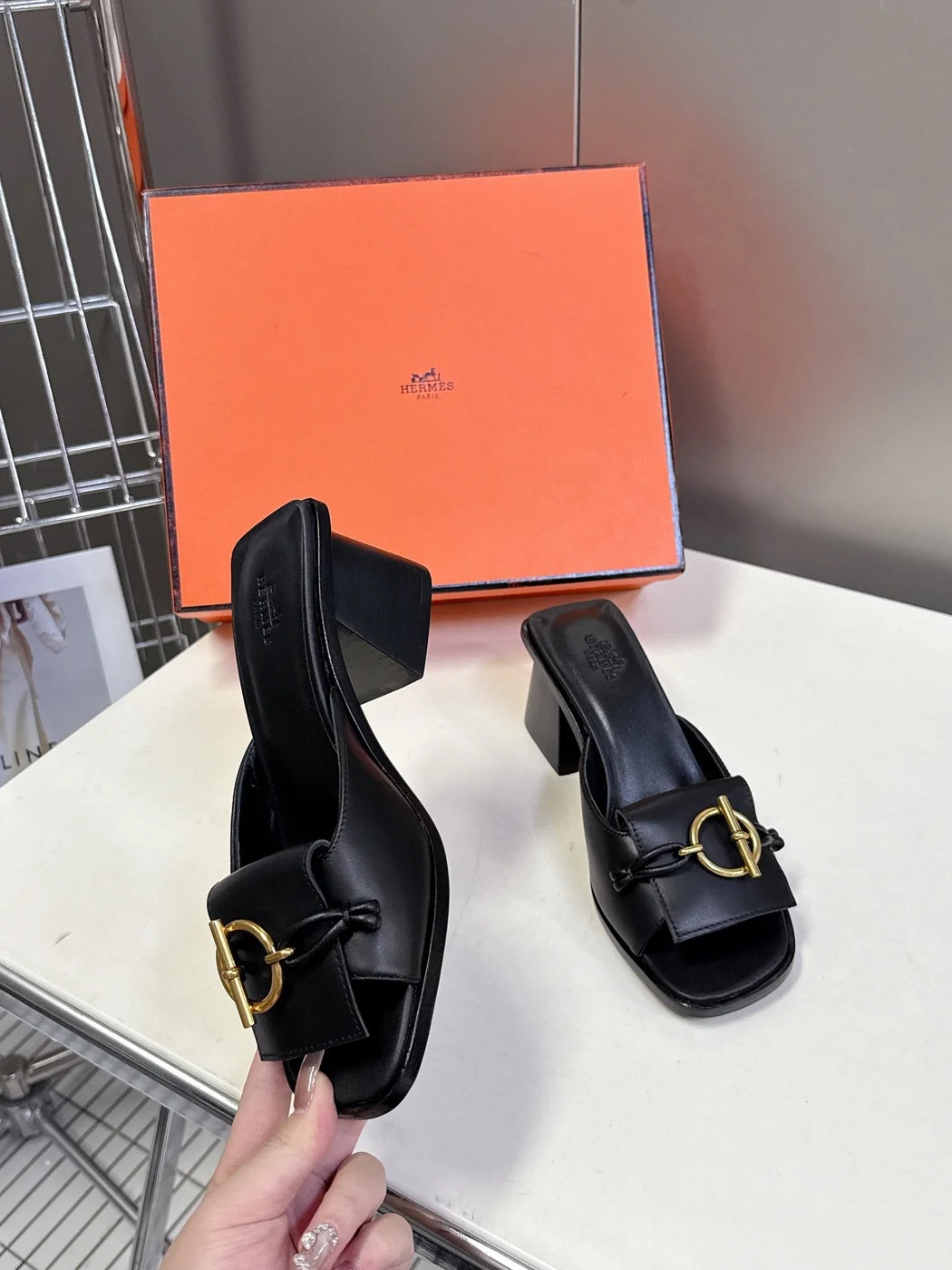 Hermès Women Black Leather Mules product view 5