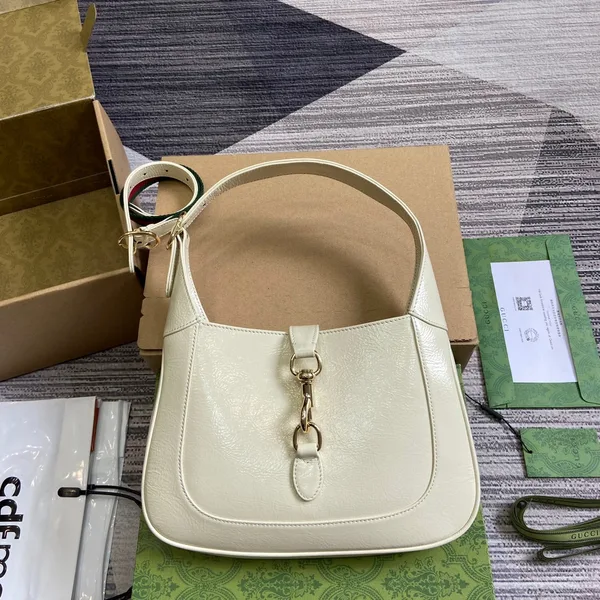 Gucci Jackie Small Shoulder Bag 27 In White Cracked Lacquer Calfskin Gold Hardware product view 1