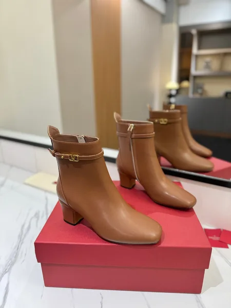 Valentino Women Brown Leather Ankle Boots product view 1