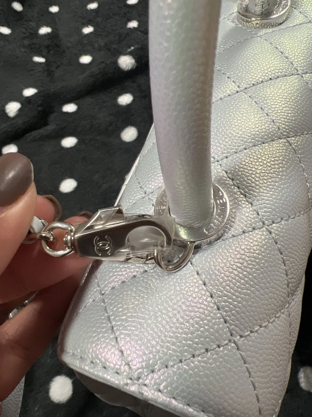 Chanel Coco Handbag Leather Light Grey Woman’s 23 cm product view 5