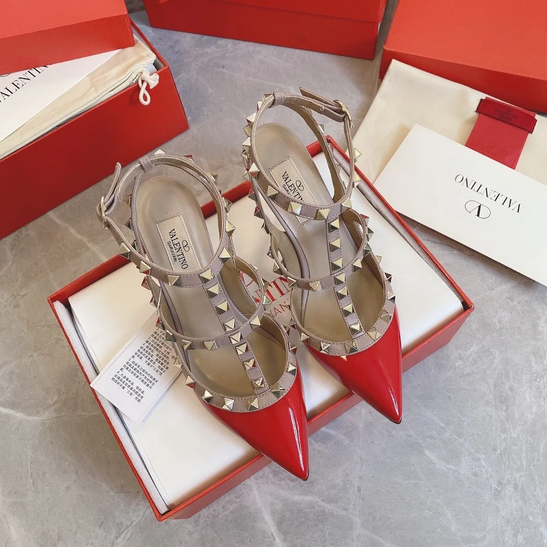 Valentino Women Red Patent Leather Studded Heels product view 2