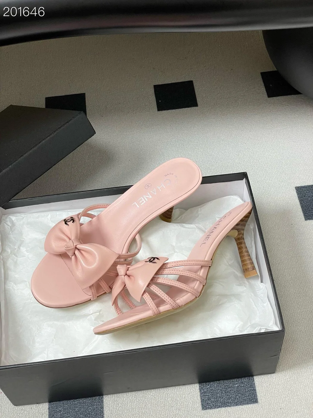 Chanel Pink strappy bow spool heels product view 3