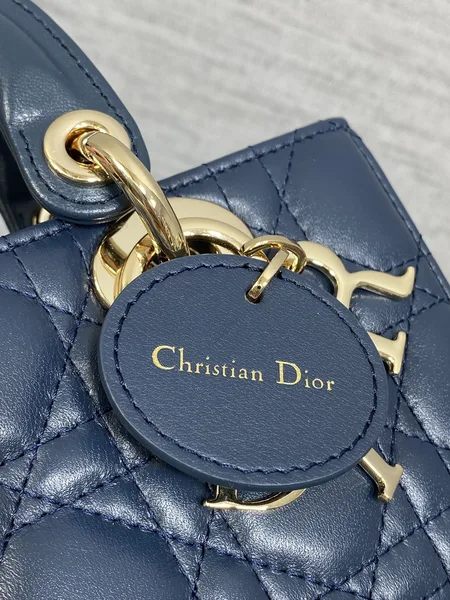 Dior Small Lady D‑Joy Bag 19 In Dark Blue Cannage Gold Hardware product view 6