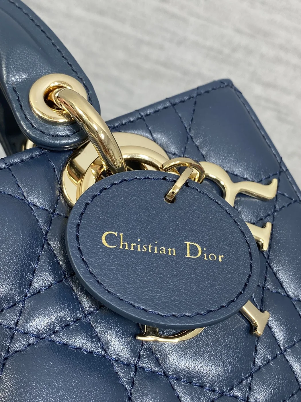Dior Small Lady D‑Joy Bag 19 In Dark Blue Cannage Gold Hardware product view 6