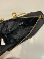 Prada Large Quilted Flap Bag 23 In Black Re-Nylon Fabric Gold Chain product view 7