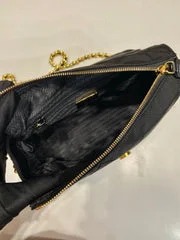 Prada Large Quilted Flap Bag 23 In Black Re-Nylon Fabric Gold Chain product view 7