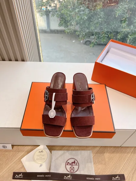 Hermès Women Brown Suede Leather Mules product view 1