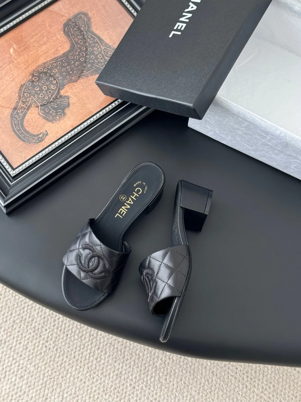 Chanel Women Black Quilted Leather Slides product view 3