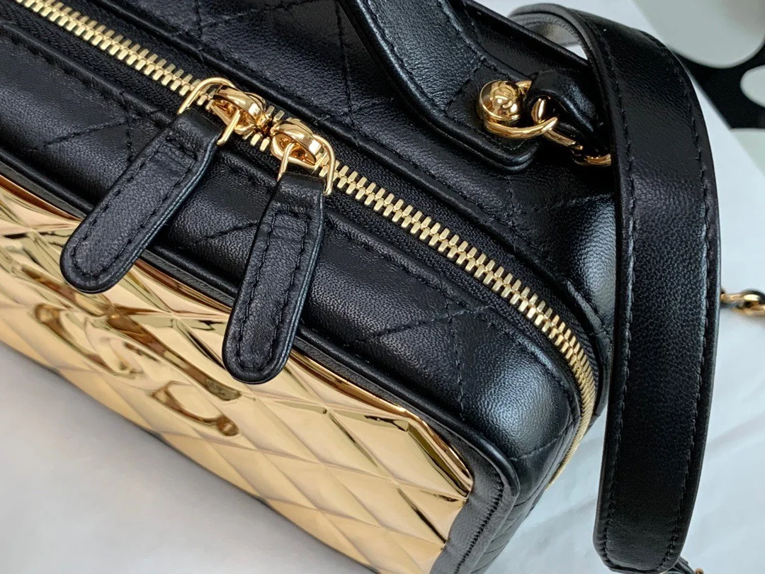 Chanel Vanity Case Black Yellow Box Form Handbags 19 cm product view 3