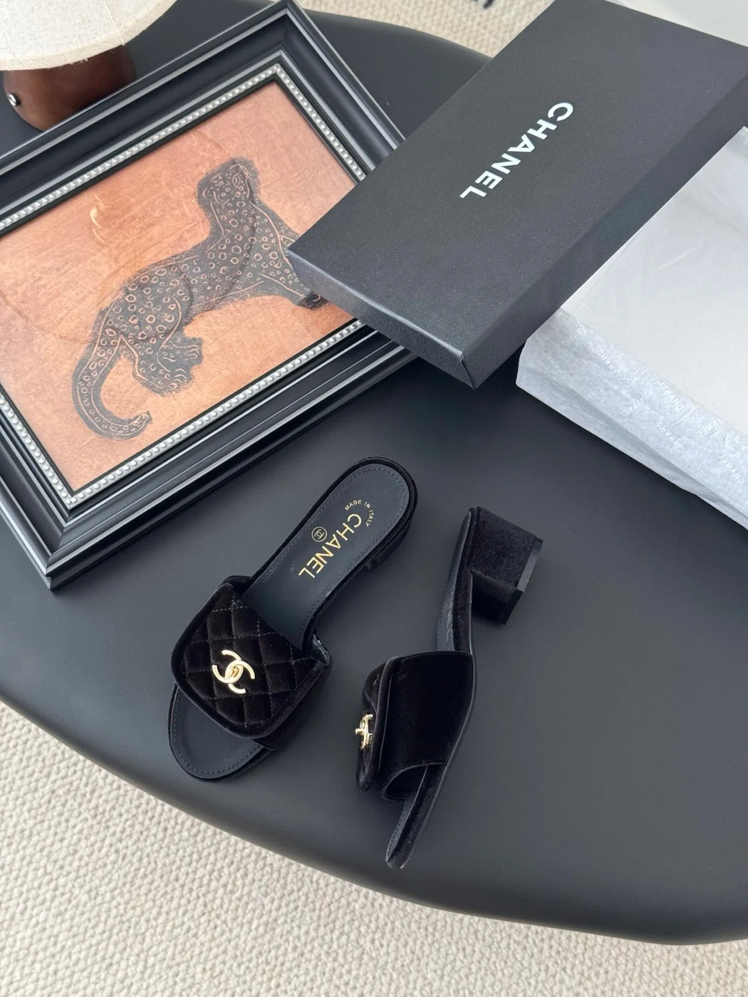 Chanel Women Black Quilted Velvet Slides product view 5