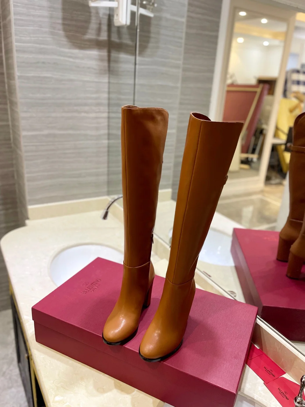 Valentino Women Brown Leather Knee High Boots product view 4