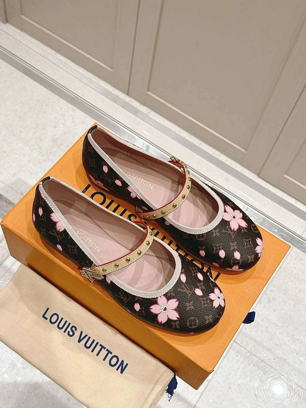 Louis Vuitton Women Brown Canvas Pink Floral Patterned Flats product view 1