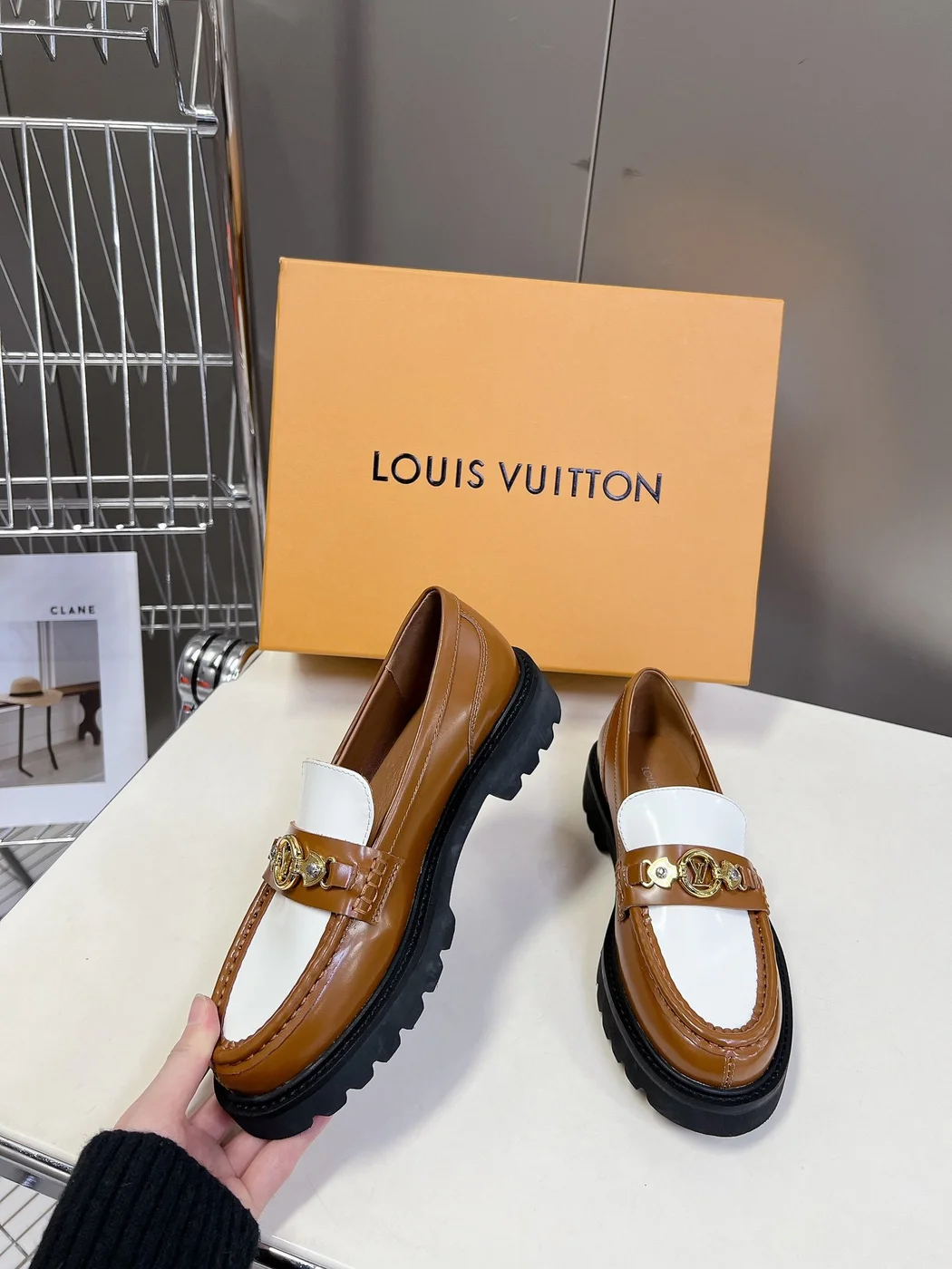 Louis Vuitton Women Brown White Leather Loafers product view 5