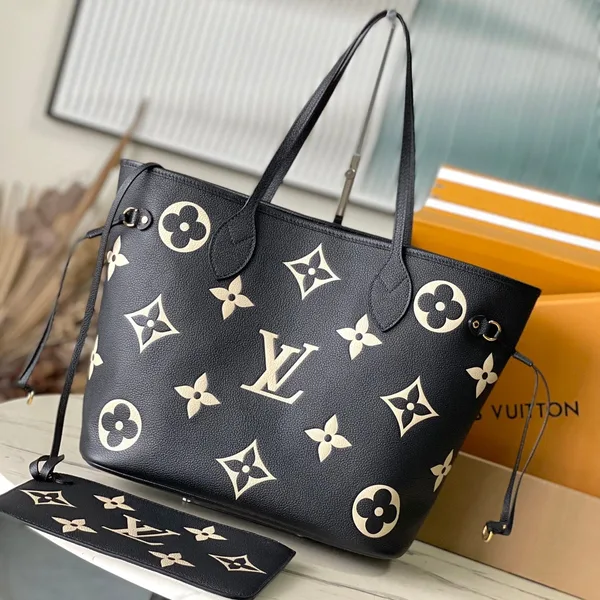 Louis Vuitton Neverfull MM In Black Cream Monogram Empreinte Leather Bag product photo