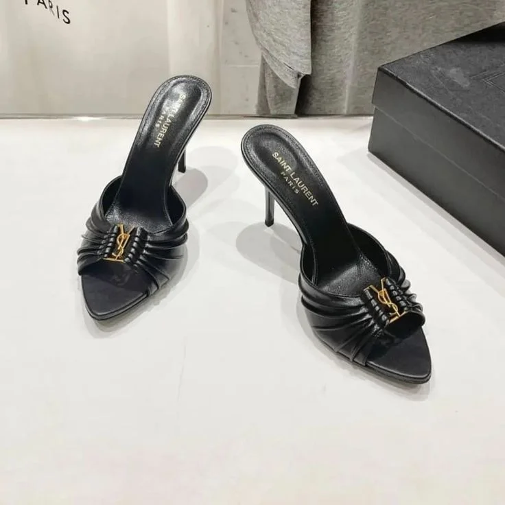 Saint Laurent Opyum Style Pleated Mule Heels – Burgundy  Black Patent Finish product view 3