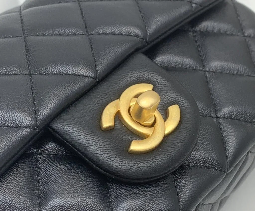 Chanel Lambskin Quilted Mini Rectangular Sweet Camellia Flap Black Bag product view 2